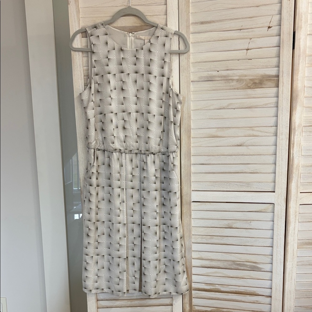 Nordstrom Silk Geometric Gray Midi Dress